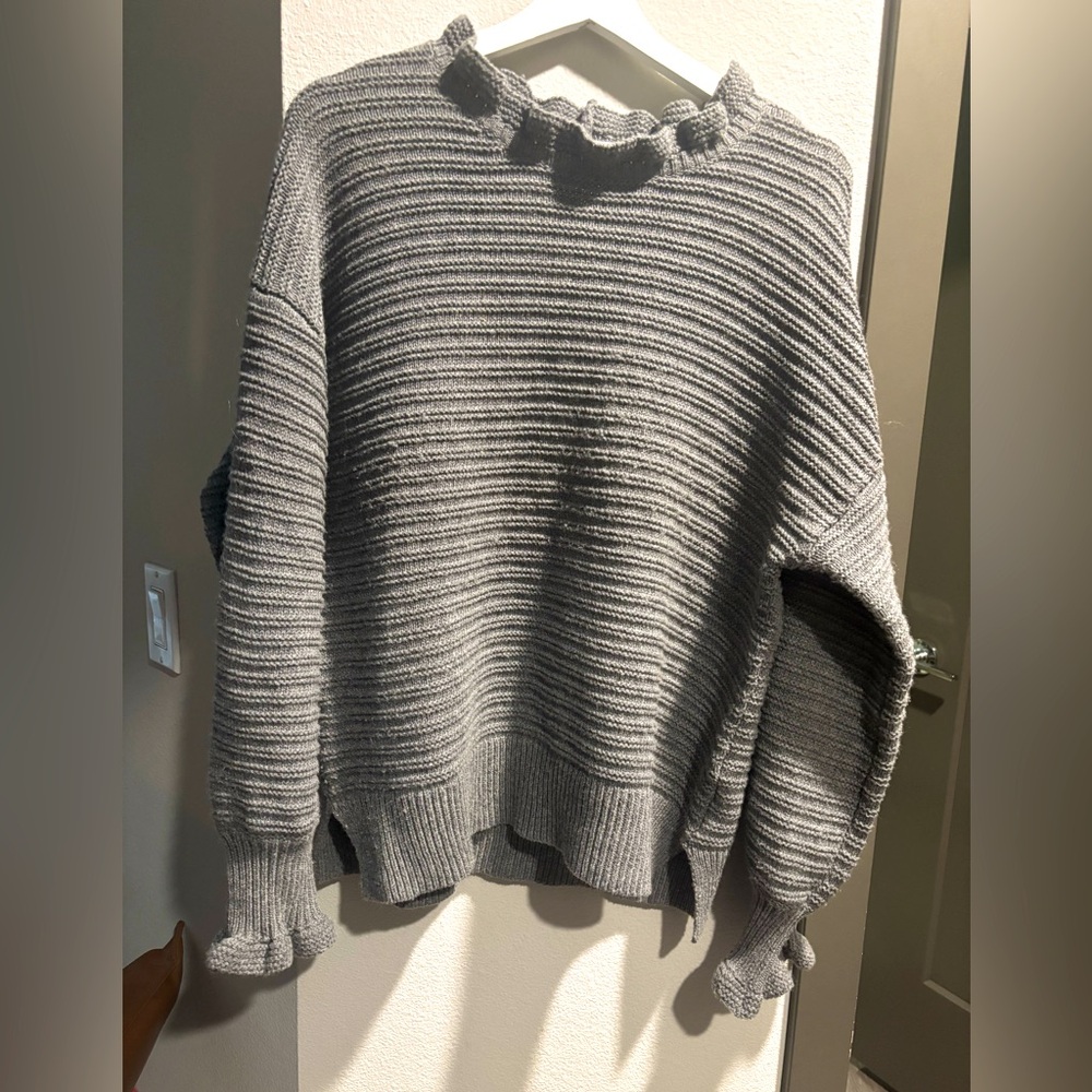 Ruffle-Neck Pullover Sweater